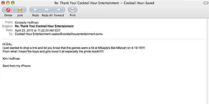 client letter feedback cocktail hour entertainment